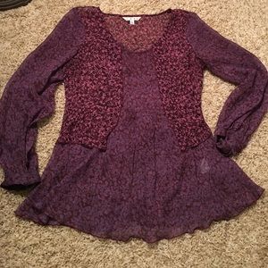 : CAbi : 100% Silk Peplum Top, long sleeve